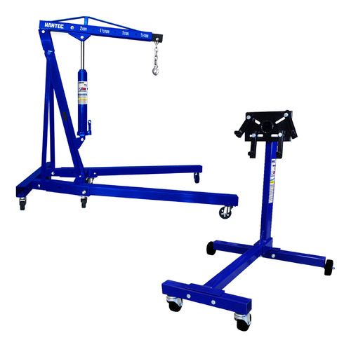 Pluma Para Motor 2 Ton + Soporte Motor 500 Kg Hantec Color Azul, Uso Rudo Profesional, Carga de Motor, Taller Mecánico