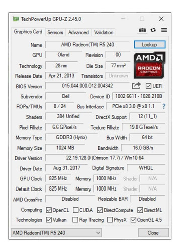 Imagem 5 de 5 de Placa De Video Amd Radeon R5 240 1gb Gddr3 Perfil Baixo