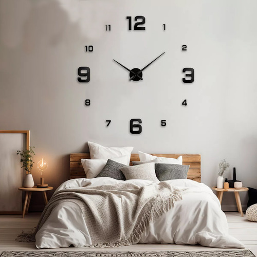 Reloj De Pared Con Moderno Diseño 3d Con Números Negros Gran