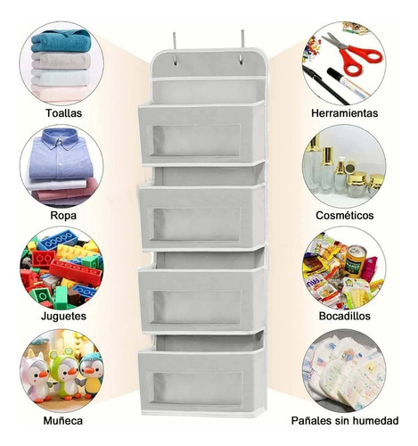 Organizador Bolsillo 4 Transparentes Compartimentos Ventanas Gris