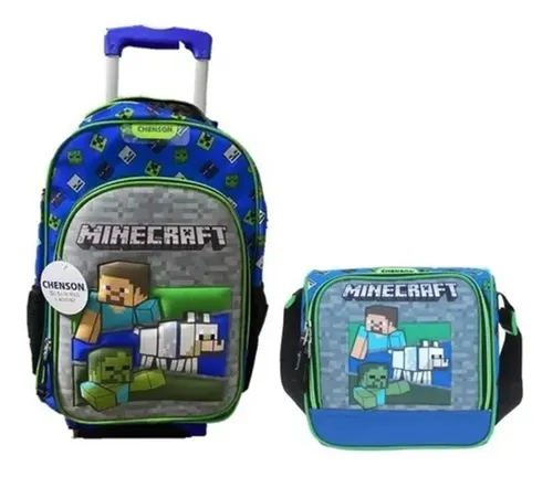 Noticias Desesperado robot Mochila Con Carrito + Lonchera Minecraft Azul Con Ruedas | MercadoLibre