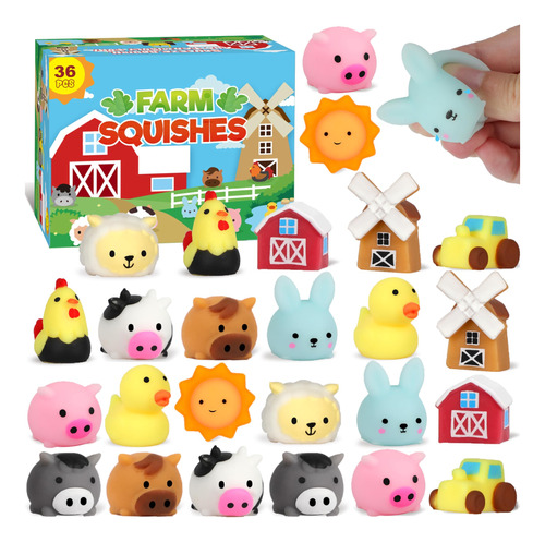 36 Piezas De Animales De Granja Mochi Squishy Toys Stress Sq