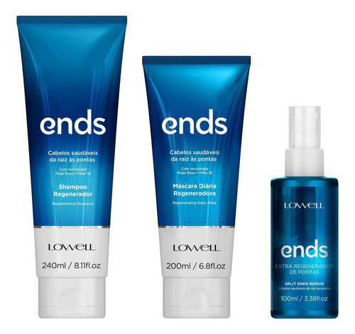 Kit Ends Shampoo + Máscara Diária + Regenerador Lowell