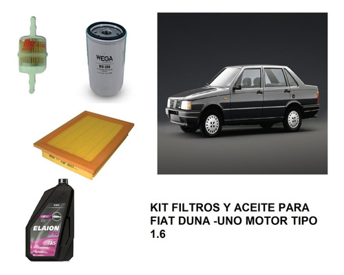 Kit Filtros + Aceite Fiat Duna Uno Motor Tipo 1.6