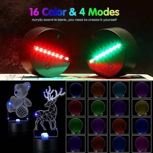 .. Paquete De 10 Bases For Lámpara 3d Con Cables Usb Remotos