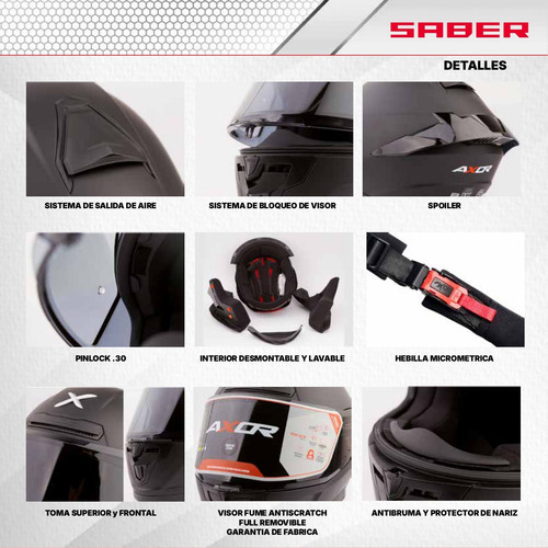 Casco Moto Integral Axor Saber Shadow Doble Certificación