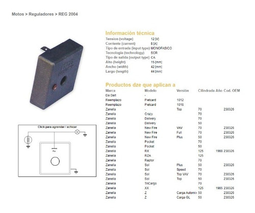 Regulador Zanella Sol/ New Fire 50/ 70 - Da Dalt Dze 12v