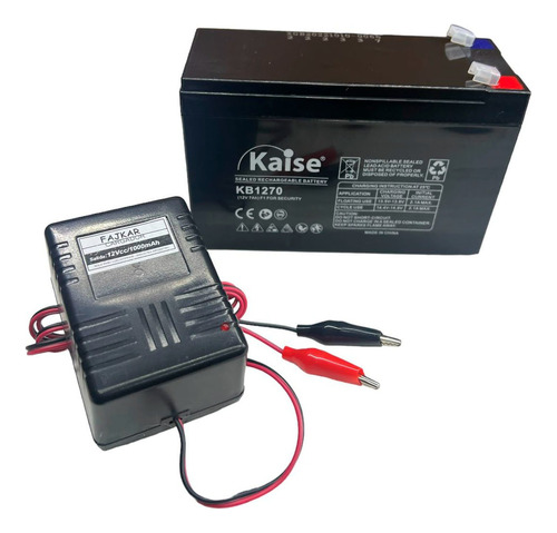 Bateria 12v 7ah + Cargador 12v Auto A Bateria Juguete Alarma