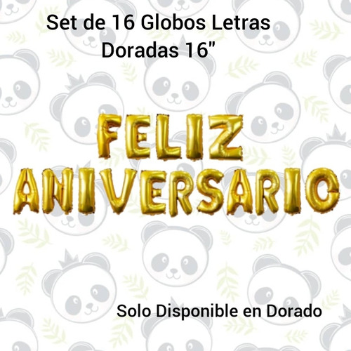 Set De Globos Letras 16 Pulgadas Feliz Aniversario Dorado