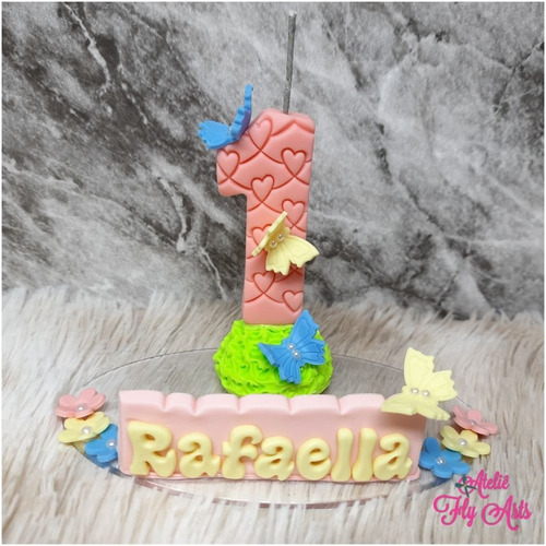 Imagem 4 de 4 de Vela Topo De Bolo Em Biscuit Jardim Das Borboletas