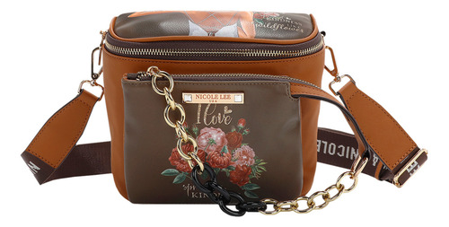 Bolsa Multifuncional Nicole Lee Estampada Blind Date Fw24 Acabado de los herrajes Níquel Color Café Correa de hombro Café Diseño de la tela Piel Vegana