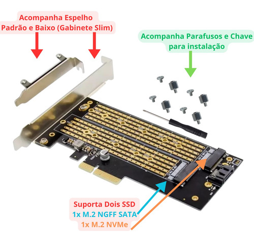 Placa Pcie Nvme E M.2 Sata Duplo Ssd Pci Express 4.0 3.0 X4