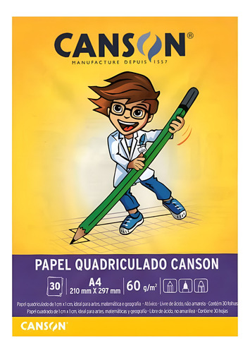 Bloco Papel Quadriculado Canson A4 30 Folhas
