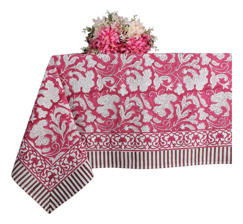 Mantel De Algodón Rojo Pruce Profundo, Mantel Floral Estampa