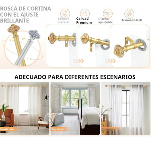 Dorado Cortineros De Metal Ajustable Barra Cortina Max3m Cristal Oro
