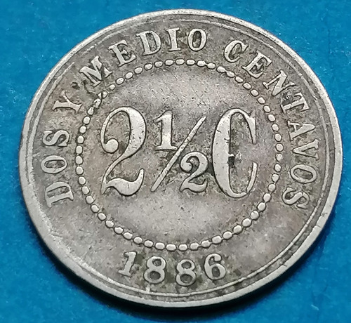 Colombia Moneda  2 Y Medio Centavos 1886  Niquel