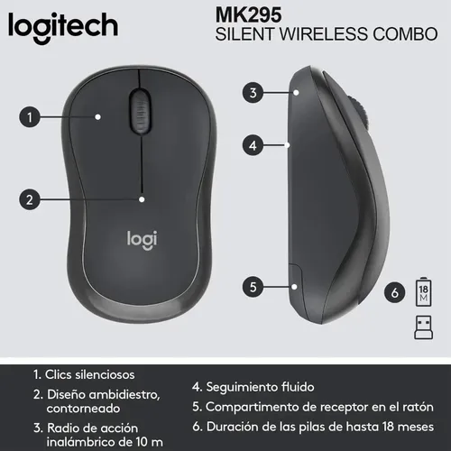 Combo Teclado Mouse Inalambrico Logitech Mk295 Usb Cta Fs