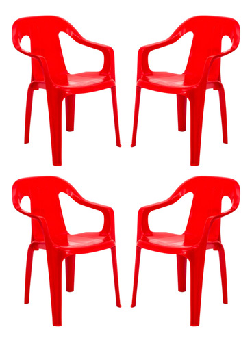 Kit 4 Poltronas Plástico Reforçada Resistente Lazer Jardim