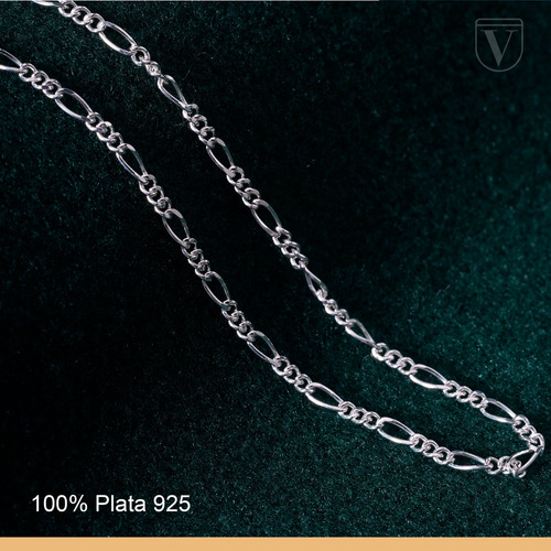 Cadena Figaro 3x1 Plata Ley 925 Unisex 50cm X 2.2mm + Color Plateado