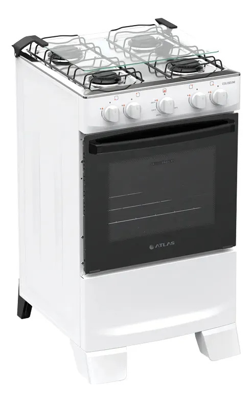 Fogão 4 Bocas Atlas Coliseum Plus com Mesa de Inox Manual Branco