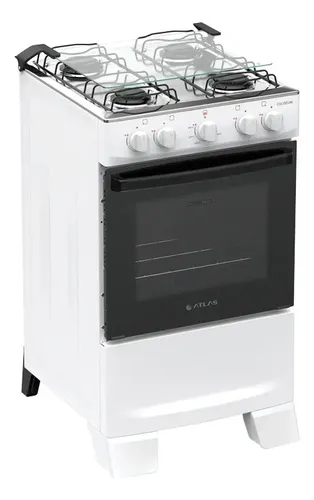 Fogão 4 Bocas Atlas Coliseum Plus com Mesa de Inox Manual Branco