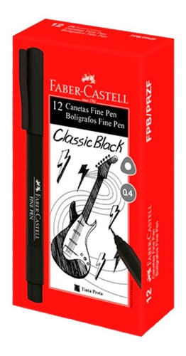 Caneta Faber Fine Pen 0.4mm Preta Ponta Fina Caixa Com 12 Un