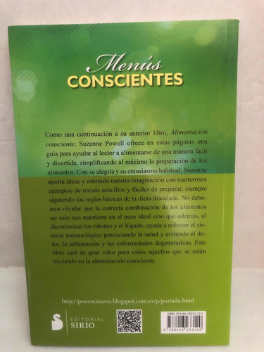 Libro Menús Conscientes Suzanme Powell Ed Sirio