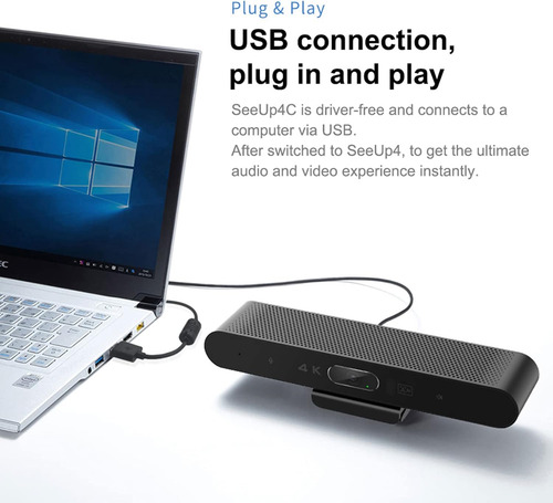 Cámara 4k Usb Con Micrófono, Altavoz Y Seguimiento Facial Ai