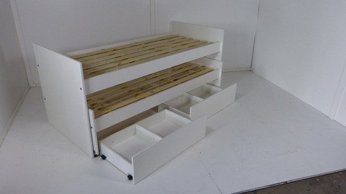 Imagen 3 de 8 de Cama Nido Doble Superpuesta 3x1 Camas Cuchetas Con 2 Cajones