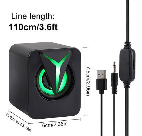 Altavoces de ordenador con cable USB mini USB RGB de 3,5 mm, graves estéreo para PC, portátil y escritorio