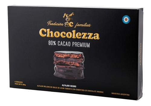 Alfajores Chocolezza - Caja X 6u. Negro Premium 80% Cacao!!