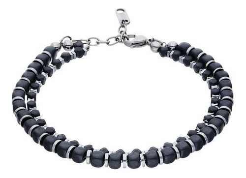 Pulsera Bizzarro Acero Con Cuentas De Hematita Caballero Diámetro 7 Cm Largo 14 Cm