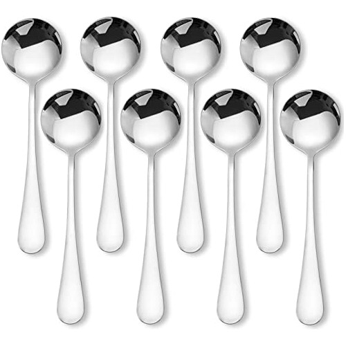 Soup Spoons Set Round Spoons, 8 Pieces, 7.28 Inch, Sus3...