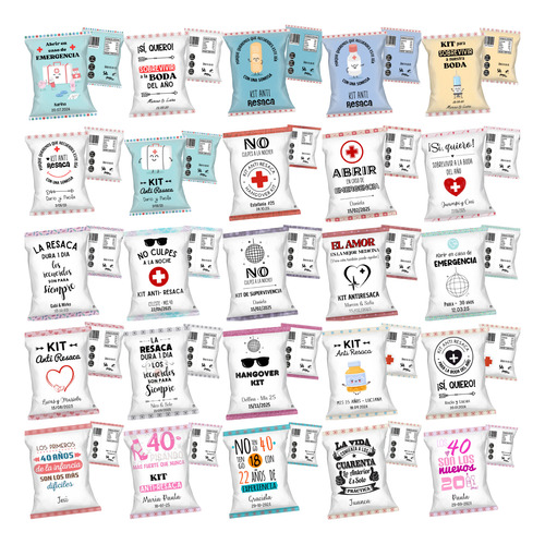 150 Mini Bolsitas Kit Anti Resaca 9x15 Cm Fiestas Cumples