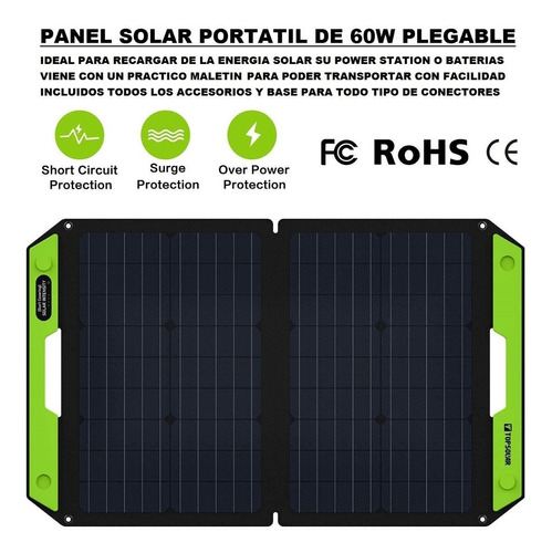 Panel Solar Portatil 60w Plegable Con Todos Sus Accesorios 