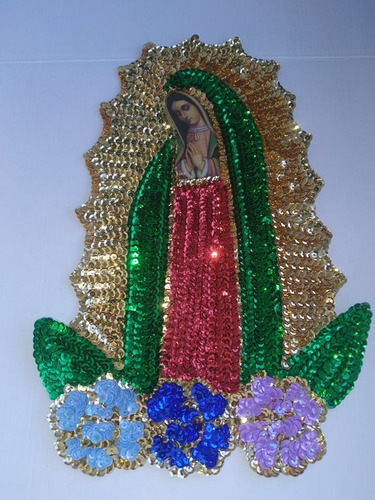 Parche Aplique Virgen De Guadalupe C/flor Lentejuelas 20x30