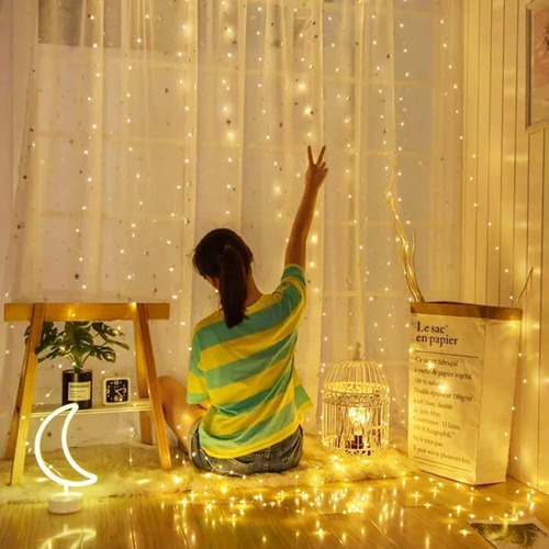 Cortina Decorativa Control Remoto De Luz Led 8 Modos