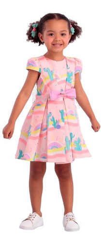 Imagem 2 de 3 de Vestido Infantil Rosa Cactos Mon Sucré Desert Sun 22024 B.e.