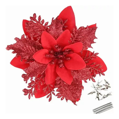 30 Flores Rojas Artificiales De Nochebuena De 14 Cm Para Cri