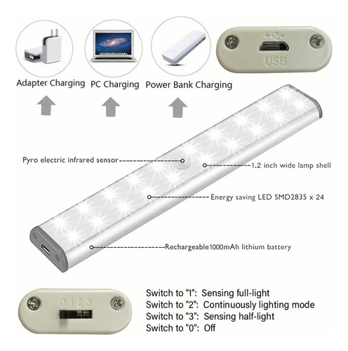 Lámparas Sensor De Movimiento Regulable Luz Usb 24 Focos Led