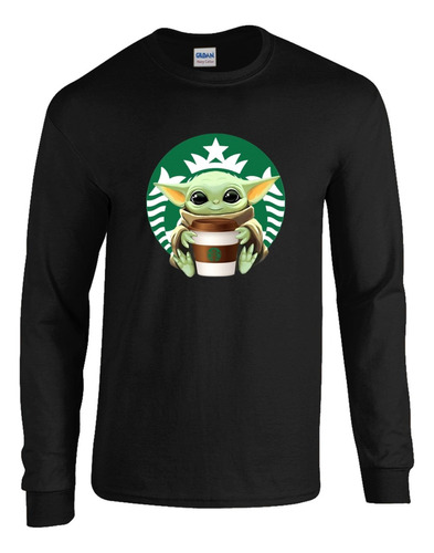 Camibuso Negro Camiseta Manga Larga Baby Yoda Starbucks.m2