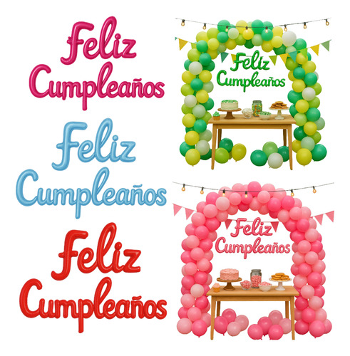 Globos Cursiva Feriz Cumpleaños Frase Sku790 Negro