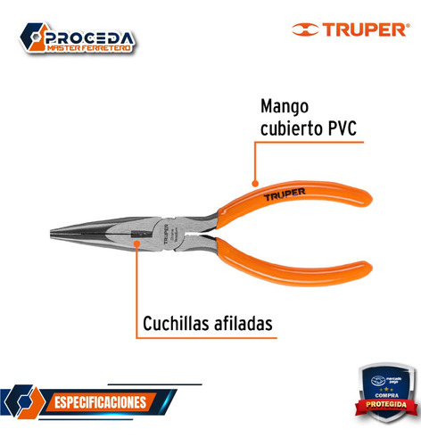 Pinza De Punta Y Corte 6 Mango De Pvc, Truper 17309