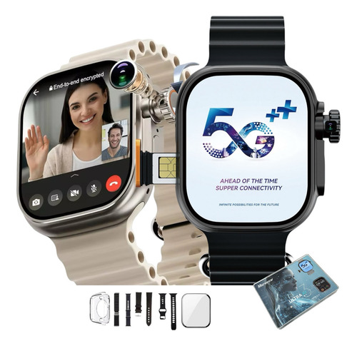Relógio Chip Smartwatch Amoled 4g Wifi Baixa Apps Playstore Caixa Preto Black Titanium Pulseira Cinza Meia Noite Bisel Preto Black Titanium Desenho Da Pulseira Ocean