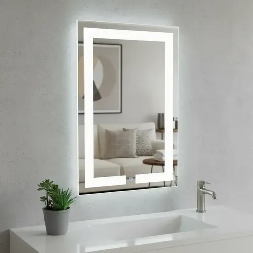 Espelho Retangular Jateado Led Touch 80x60 Cm -flor  De Lis Branco