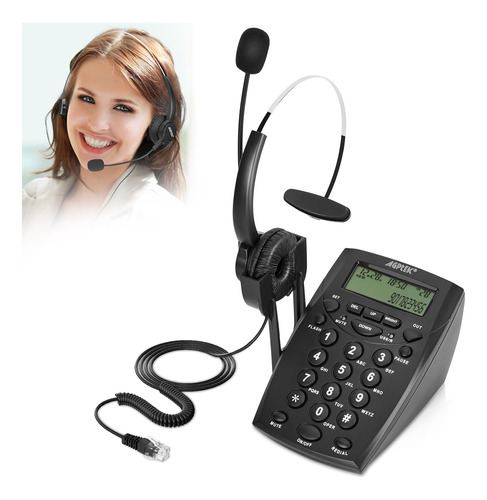 Agptek® Call Center Dialpad Teléfono Con Auriculares Con Tec
