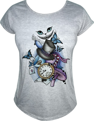 Remera Sublimada Mujer Gato De Cheshire Sonrisa