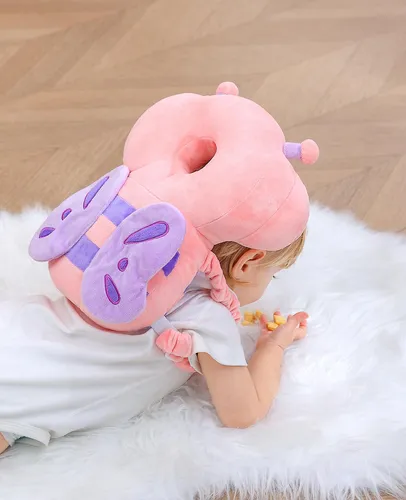 Mochila Protectora De Cabeza Mariposa Rosa Para Niños 3 Lado