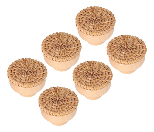 Perillas De Armario De Madera De Ratán, 6 Unidades, Redondas