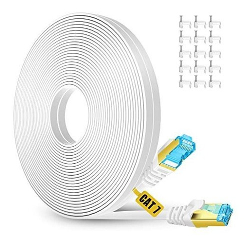 Cat 7 Ethernet Cable 50 Ft White,shielded Solid Flat Interne